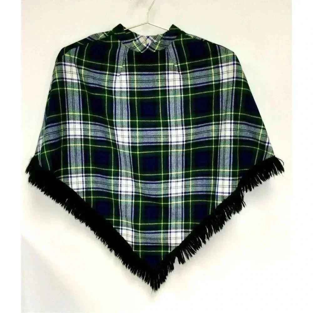 Vintage Moffat Kids Multicolor Tartan Plaid Fringed Edges Poncho‎ One Size